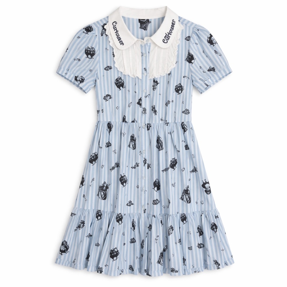 Disney Alice in Wonderland Blue Striped Dress Curiouser & Curiouser Pockets Med